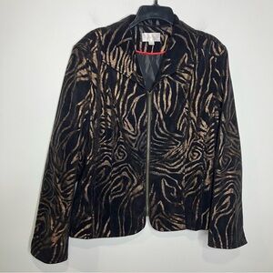 Erin London black bronze animal print full zip blazer women’s size XL‎